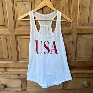 Senita Small USA‎ Racerback Tank Top White Red America Athletic